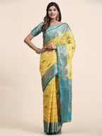 Vedant Vastram Organza Silk Kanjeevaram Saree - Yellow | Grocsy