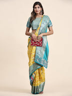 Vedant Vastram Organza Silk Kanjeevaram Saree - Yellow | Grocsy