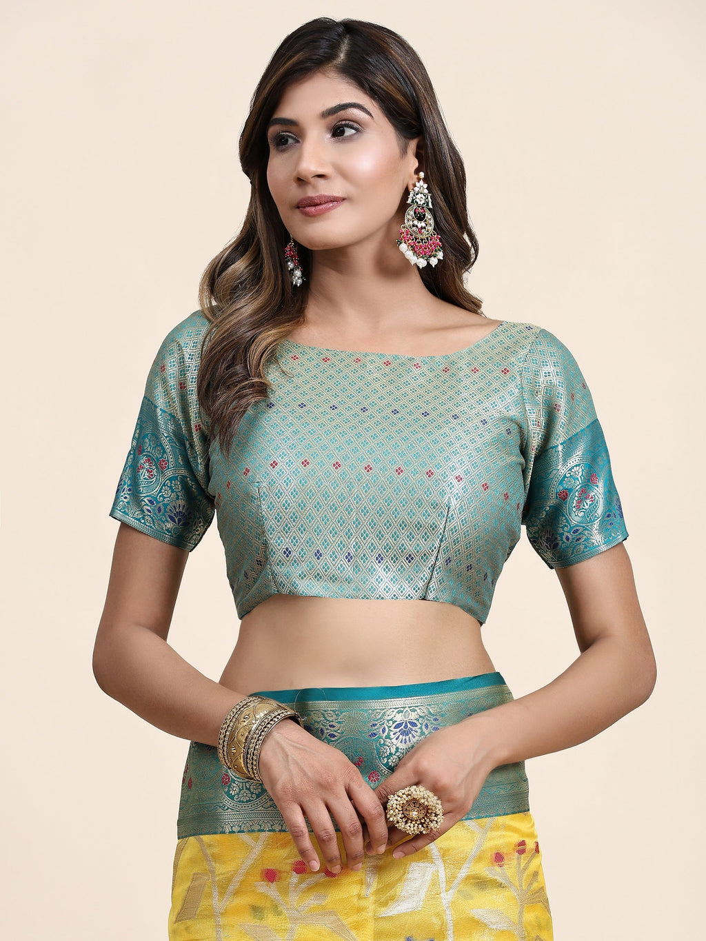 Vedant Vastram Organza Silk Kanjeevaram Saree - Yellow | Grocsy