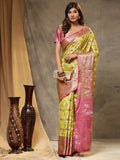 Vedant Vastram Organza Silk Kanjeevaram Saree - Lemon | Grocsy