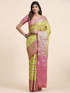 Vedant Vastram Organza Silk Kanjeevaram Saree - Lemon | Grocsy