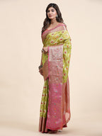 Vedant Vastram Organza Silk Kanjeevaram Saree - Lemon | Grocsy