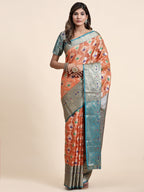 Vedant Vastram Organza Silk Kanjeevaram Saree - Peach | Grocsy