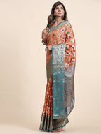 Vedant Vastram Organza Silk Kanjeevaram Saree - Peach | Grocsy