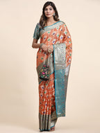 Vedant Vastram Organza Silk Kanjeevaram Saree - Peach | Grocsy