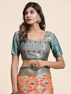 Vedant Vastram Organza Silk Kanjeevaram Saree - Peach | Grocsy
