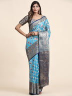 Vedant Vastram Organza Silk Kanjeevaram Saree - Skyblue | Grocsy