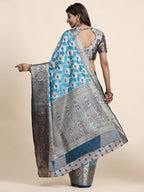 Vedant Vastram Organza Silk Kanjeevaram Saree - Skyblue | Grocsy