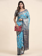 Vedant Vastram Organza Silk Kanjeevaram Saree - Skyblue | Grocsy