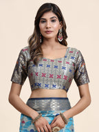 Vedant Vastram Organza Silk Kanjeevaram Saree - Skyblue | Grocsy
