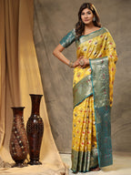 Vedant Vastram Organza Silk Kanjeevaram Saree - Yellow | Grocsy