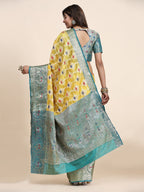 Vedant Vastram Organza Silk Kanjeevaram Saree - Yellow | Grocsy