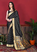 Vedant Vastram Soft Litchi Silk Paithani Silk Saree - Black | Grocsy