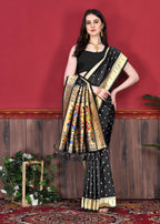 Vedant Vastram Soft Litchi Silk Paithani Silk Saree - Black | Grocsy