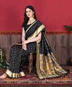 Vedant Vastram Soft Litchi Silk Paithani Silk Saree - Black | Grocsy