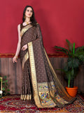 Vedant Vastram Soft Litchi Silk Paithani Silk Saree - Brown | Grocsy
