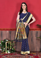 Vedant Vastram Soft Litchi Silk Paithani Silk Saree - Navy | Grocsy