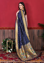 Vedant Vastram Soft Litchi Silk Paithani Silk Saree - Navy | Grocsy