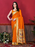 Vedant Vastram Soft Litchi Silk Paithani Silk Saree - Orange | Grocsy