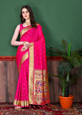 Vedant Vastram Soft Litchi Silk Paithani Silk Saree - Pink | Grocsy