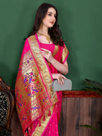 Vedant Vastram Soft Litchi Silk Paithani Silk Saree - Pink | Grocsy