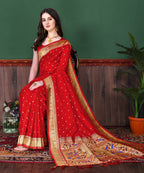 Vedant Vastram Soft Litchi Silk Paithani Silk Saree - Red | Grocsy