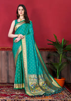 Vedant Vastram Soft Litchi Silk Paithani Silk Saree - Seegreen | Grocsy