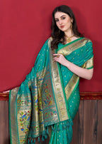 Vedant Vastram Soft Litchi Silk Paithani Silk Saree - Seegreen | Grocsy