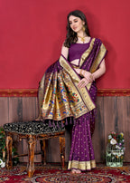 Vedant Vastram Soft Litchi Silk Paithani Silk Saree - Wine | Grocsy