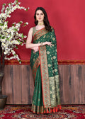 Vedant Vastram Soft Litchi Silk Kanjeevaram Saree - Bottle Green | Grocsy