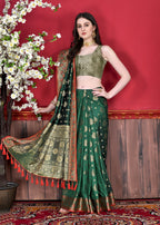 Vedant Vastram Soft Litchi Silk Kanjeevaram Saree - Bottle Green | Grocsy