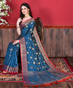 Vedant Vastram Soft Litchi Silk Kanjeevaram Saree - Navy | Grocsy