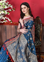 Vedant Vastram Soft Litchi Silk Kanjeevaram Saree - Navy | Grocsy