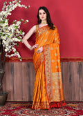 Vedant Vastram Soft Litchi Silk Kanjeevaram Saree - Orange | Grocsy