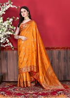 Vedant Vastram Soft Litchi Silk Kanjeevaram Saree - Orange | Grocsy