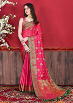 Vedant Vastram Soft Litchi Silk Kanjeevaram Saree - Pink | Grocsy