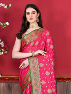 Vedant Vastram Soft Litchi Silk Kanjeevaram Saree - Pink | Grocsy