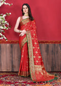 Vedant Vastram Soft Litchi Silk Kanjeevaram Saree - Red | Grocsy