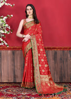 Vedant Vastram Soft Litchi Silk Kanjeevaram Saree - Red | Grocsy