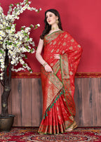 Vedant Vastram Soft Litchi Silk Kanjeevaram Saree - Red | Grocsy