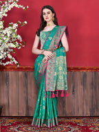 Vedant Vastram Soft Litchi Silk Kanjeevaram Saree - Seegreen | Grocsy
