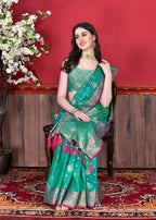 Vedant Vastram Soft Litchi Silk Kanjeevaram Saree - Seegreen | Grocsy