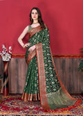 Vedant Vastram Soft Litchi Silk Kanjeevaram Saree - Bottle Green | Grocsy