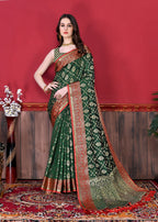 Vedant Vastram Soft Litchi Silk Kanjeevaram Saree - Bottle Green | Grocsy