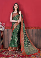 Vedant Vastram Soft Litchi Silk Kanjeevaram Saree - Bottle Green | Grocsy