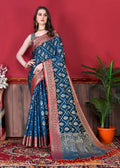 Vedant Vastram Soft Litchi Silk Kanjeevaram Saree - Navy | Grocsy