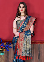 Vedant Vastram Soft Litchi Silk Kanjeevaram Saree - Navy | Grocsy
