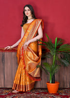 Vedant Vastram Soft Litchi Silk Kanjeevaram Saree - Orange | Grocsy