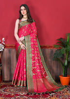 Vedant Vastram Soft Litchi Silk Kanjeevaram Saree - Pink | Grocsy