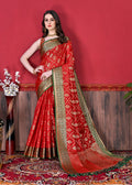 Vedant Vastram Soft Litchi Silk Kanjeevaram Saree - Red | Grocsy